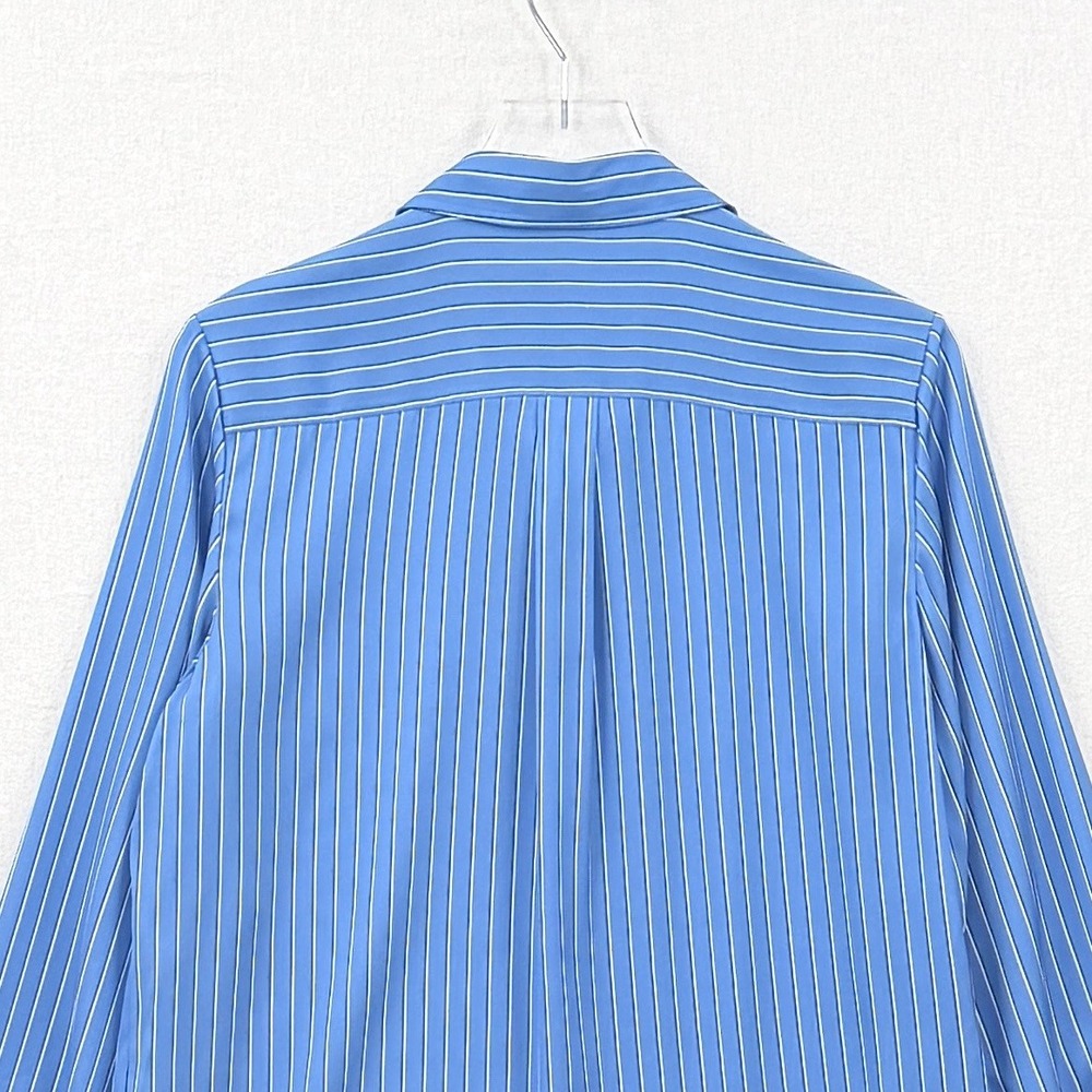 QUINCE Washable Stretch Silk Blouse Women Medium Blue Striped Lapis Horizon - Picture 8 of 16